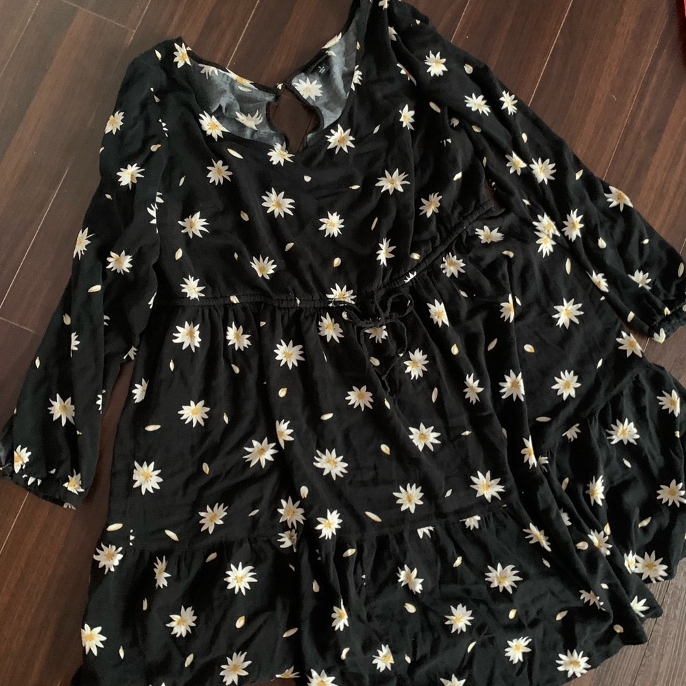 Black Daisy Pattern Tier Dress